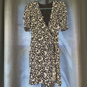 Banana Republic black and white floral wrap dress